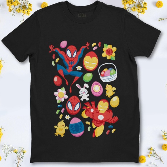 Marvel Easter Spider-Man & Iron Man Easter Baskets T-Shirt Unisex - Picture 1 of 2